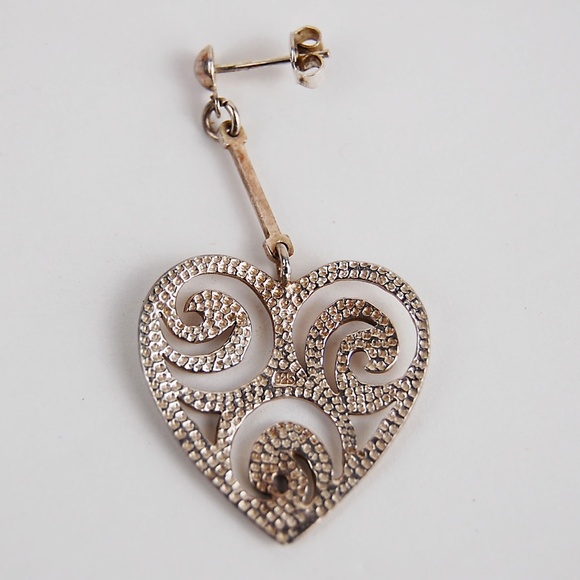 Sterling Silver Earrings Heart Scrolls - Picture 4 of 5